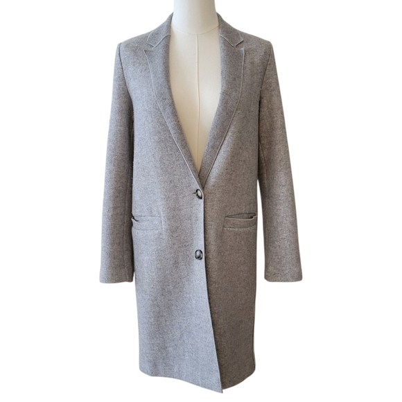 Zara Gray Heathered Wool Long Coat Size Small - Picture 1 of 4